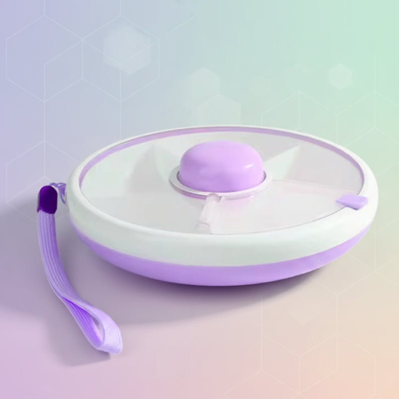 Kids snack container with practical rotating compartments for travel and everyday use