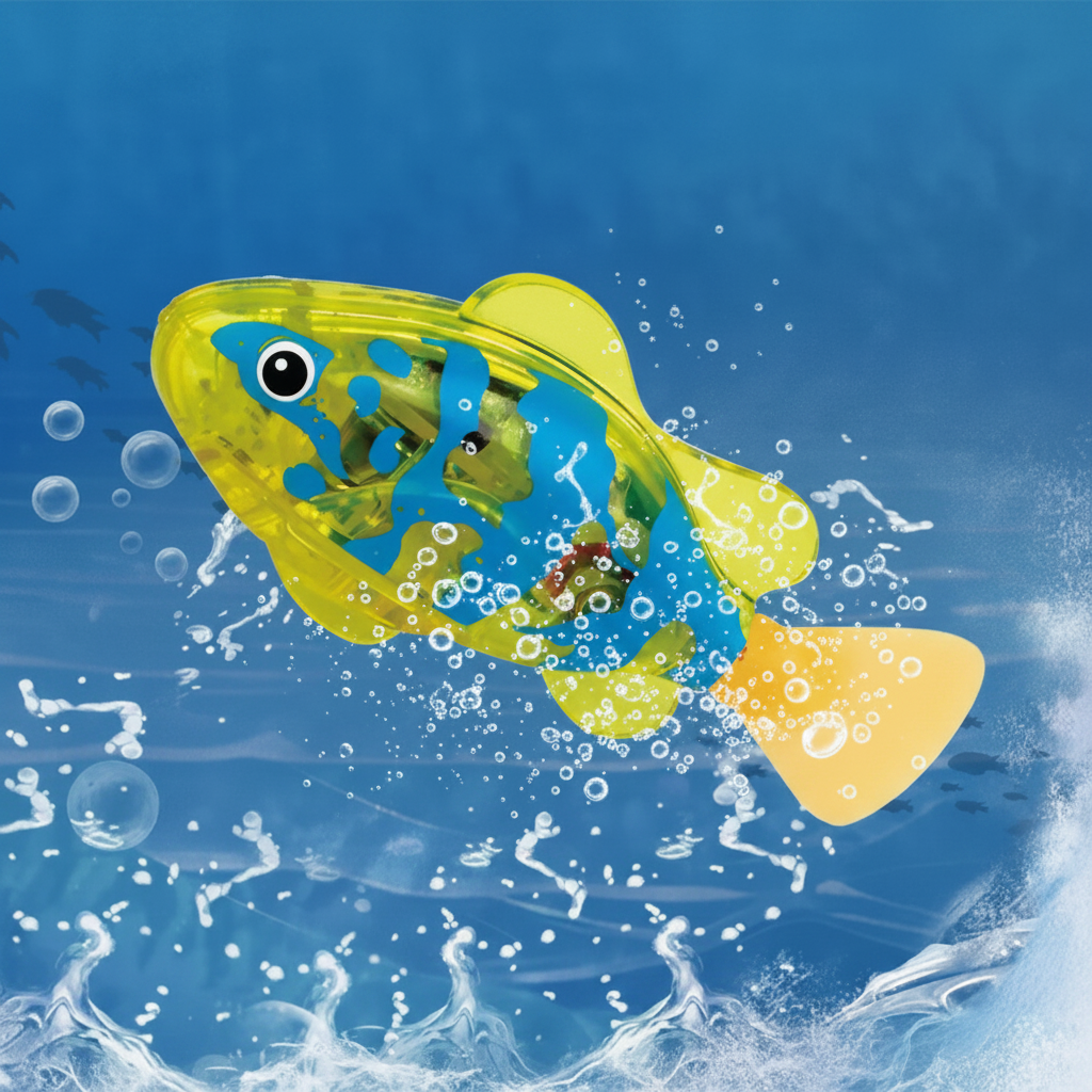 Electronic swimming fish bath toy with LED light ready for the bath