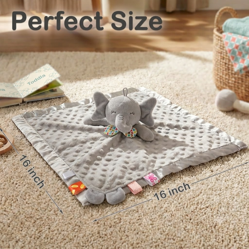 Toddler security blanket comfort toy shown in a clean product display