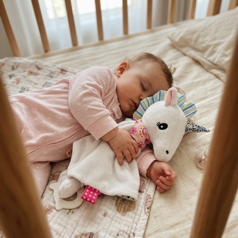 Soft security blanket for babies displayed to show size and shape