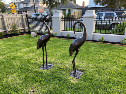 2 Piece Crane Couple Metal Statue Set