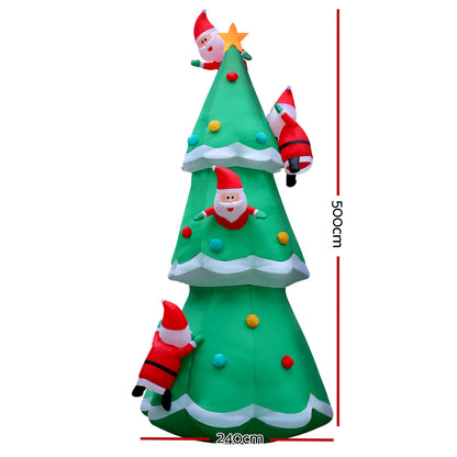 Jingle Jollys Christmas Inflatable Santa Tree 5M Illuminated Decorations