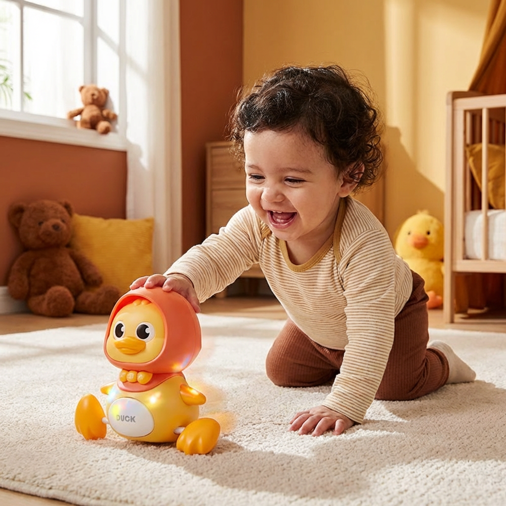 Soothing Musical Magnetic Duck Family Toy for Babies Crawling Development
