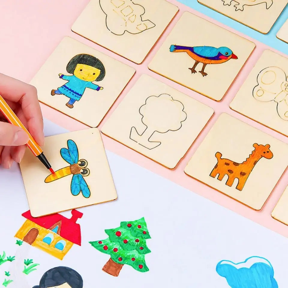 Montessori 20-Piece Wooden Stencil Set for Kids