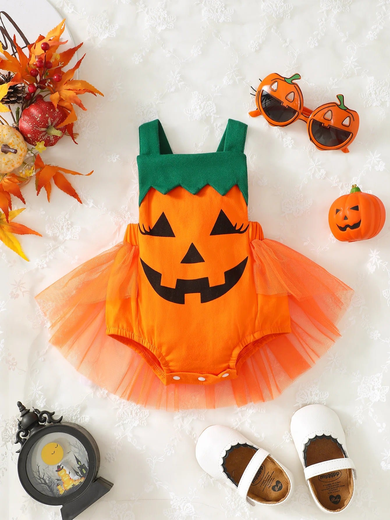 Baby Pumpkin Patchwork Mesh Dress