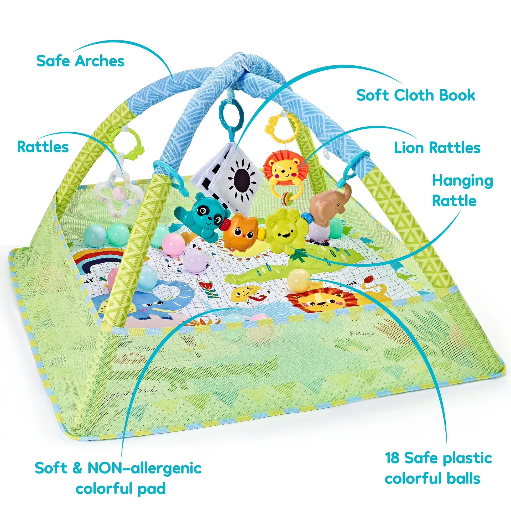 Multifunctional Baby Play Gym Mat with Music & Activity Frame