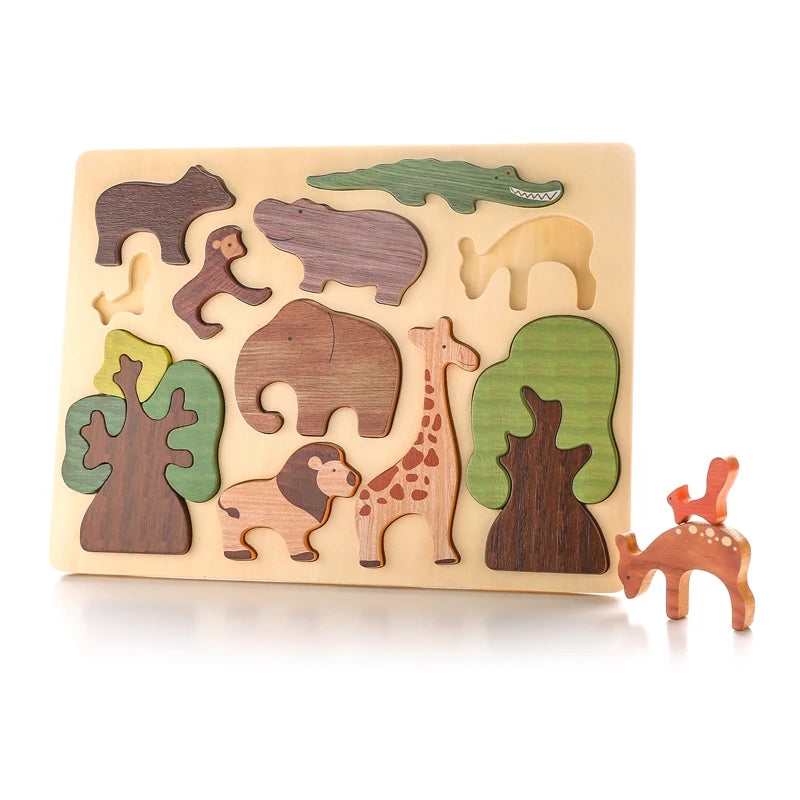 3D Wooden Forest Animals Puzzle Board Montessori Educational Toy