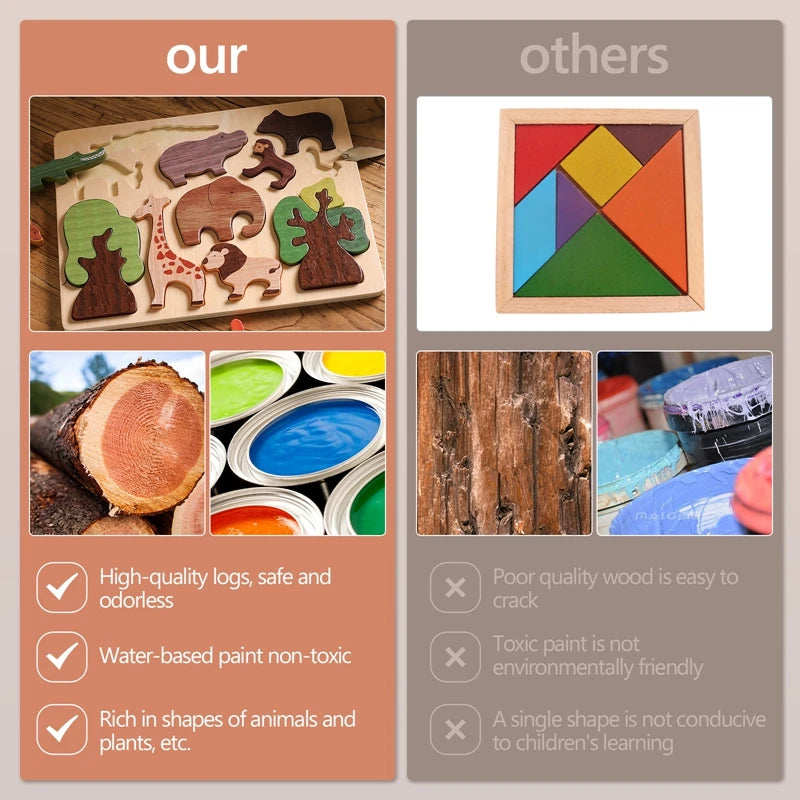 3D Wooden Forest Animals Puzzle Board Montessori Educational Toy