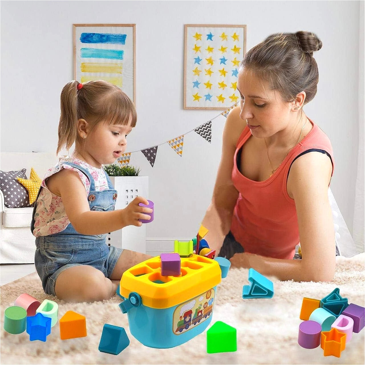 Colorful Shape Sorting Bucket Toy for Early Learning and Play