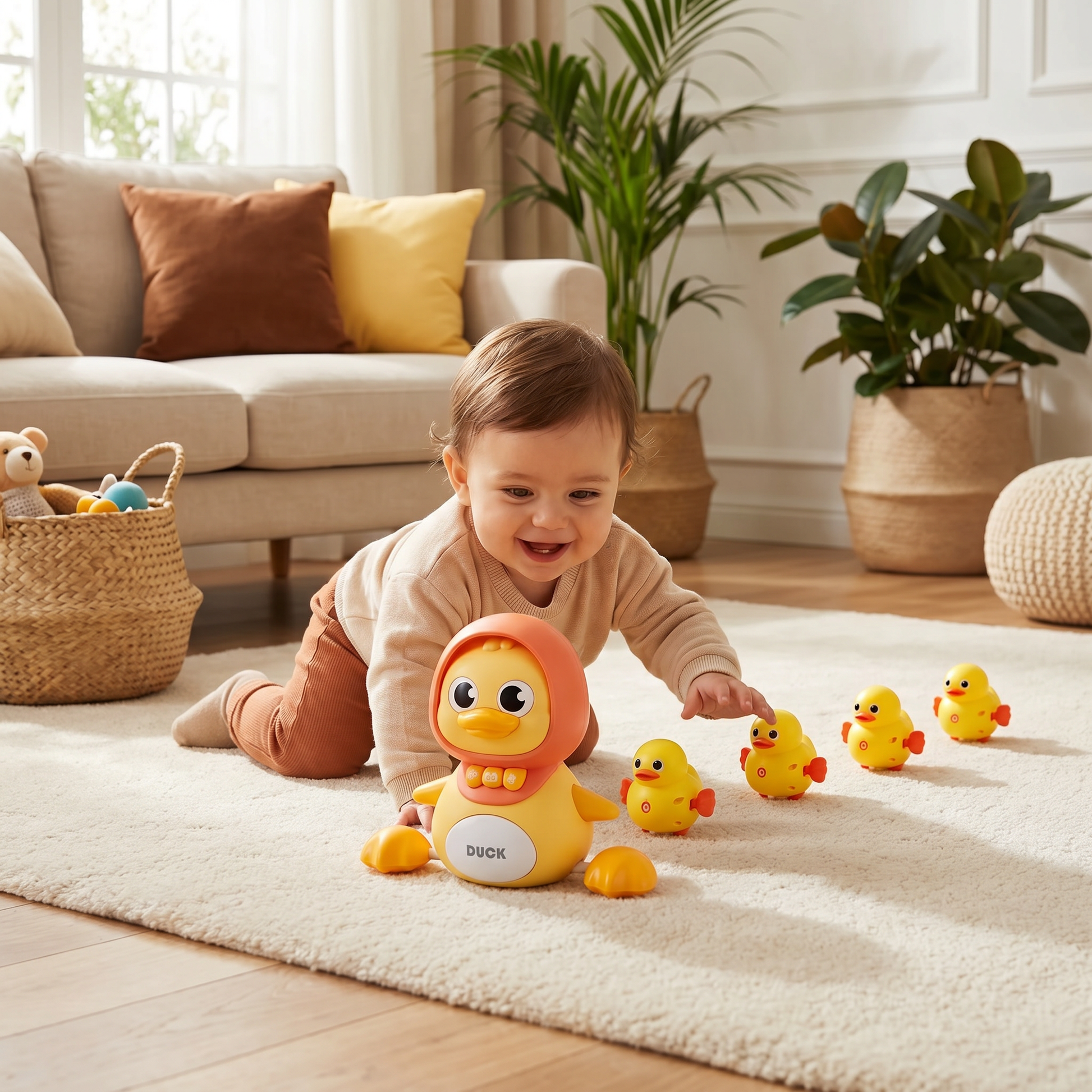 Soothing Musical Magnetic Duck Family Toy for Babies Crawling Development