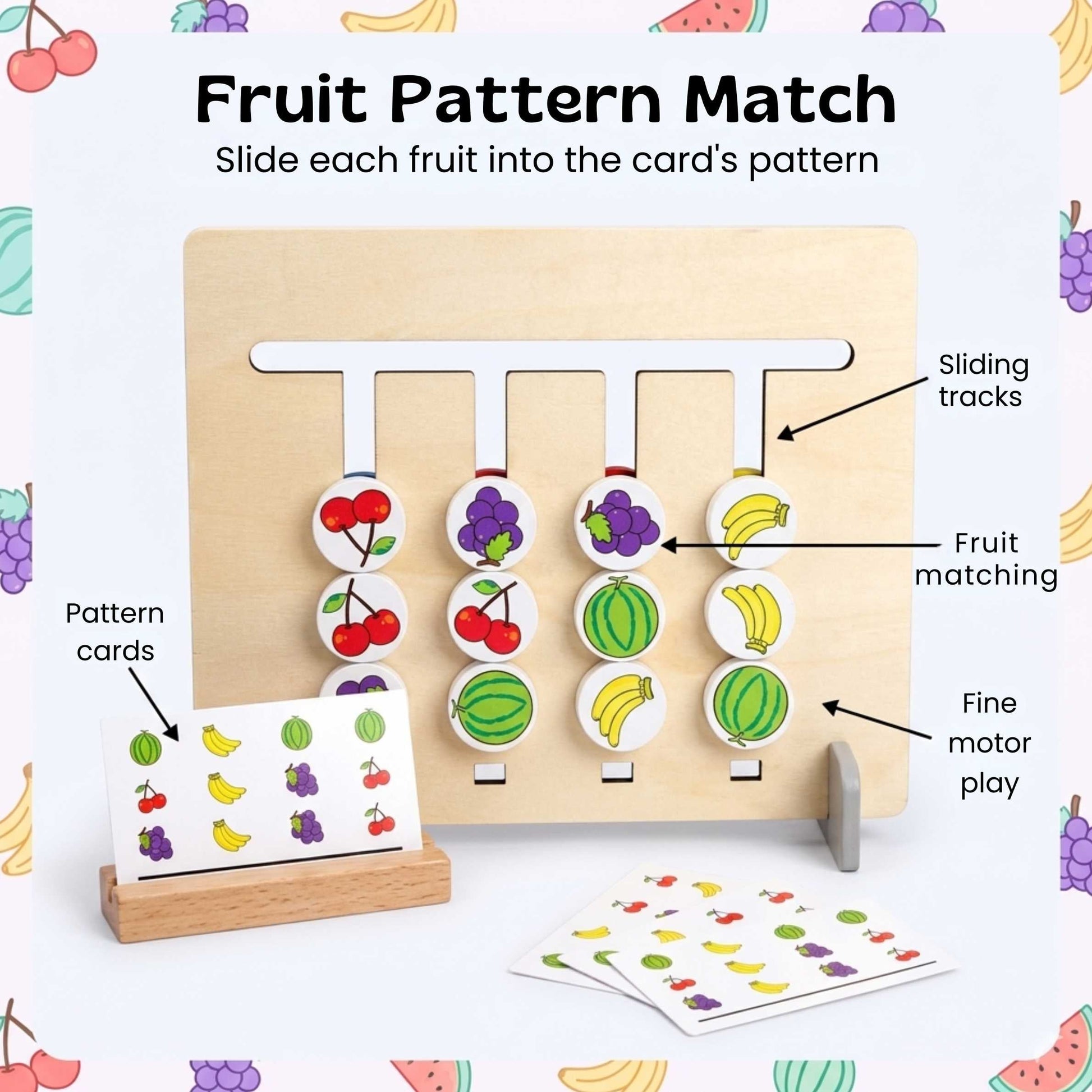 Wooden Logic Board with Sliding Colour Pieces and Pattern Matching Puzzles for Kids