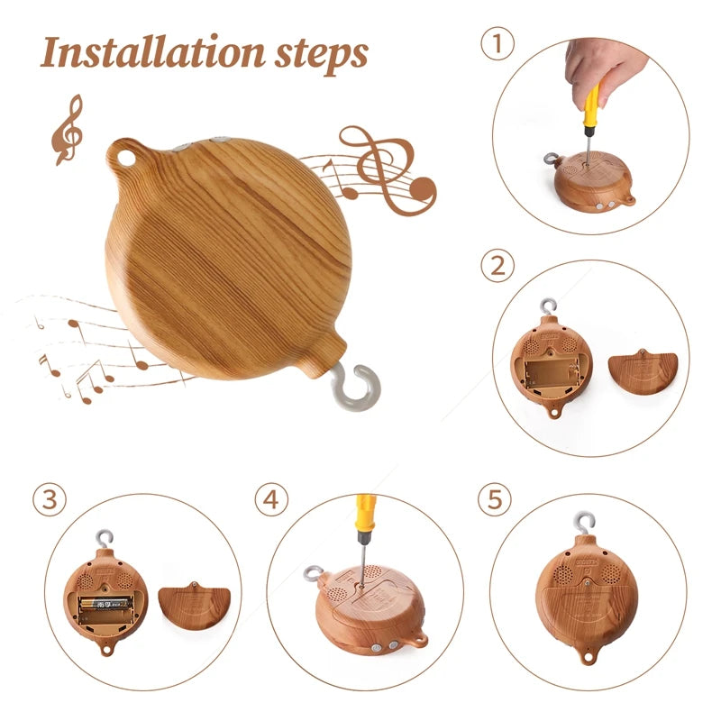 Wooden Hanging Musical Baby Crib Rattle Soothing Toy
