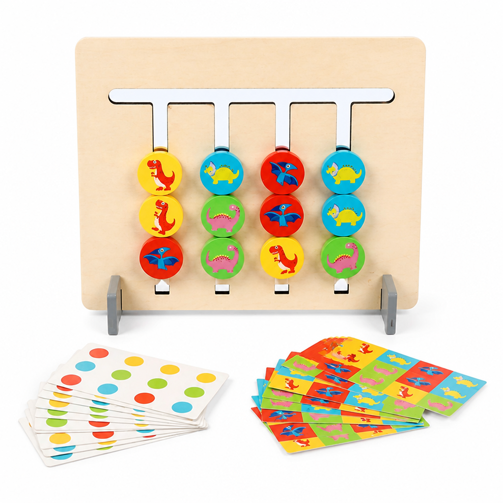 Wooden Logic Board with Sliding Colour Pieces and Pattern Matching Puzzles for Kids