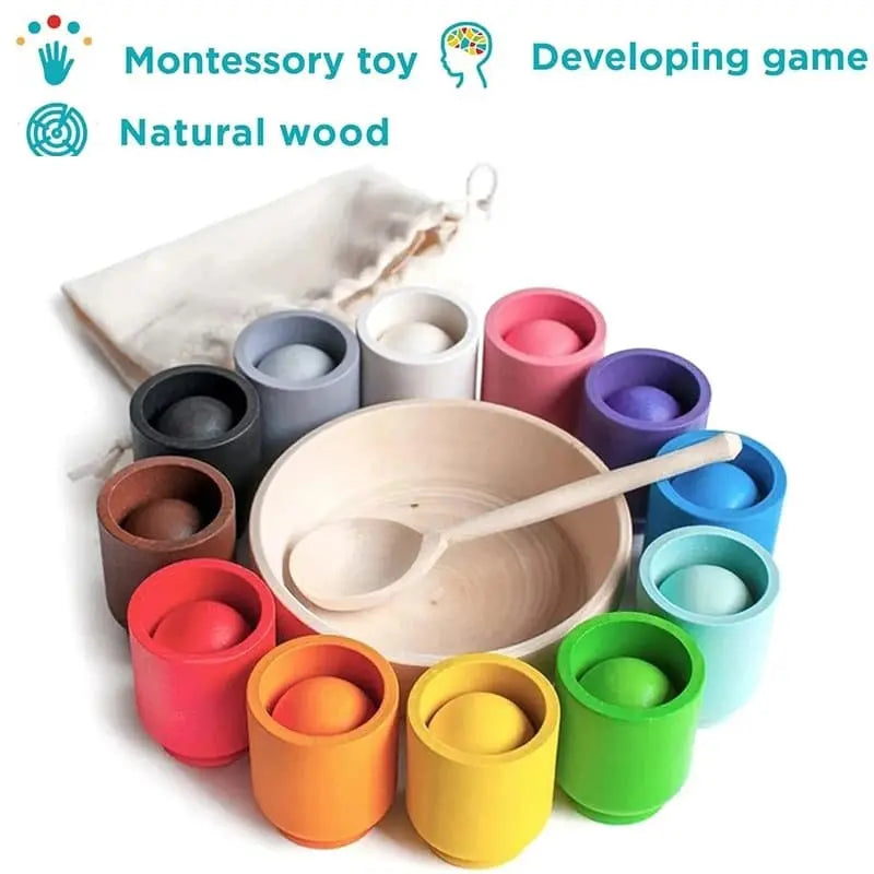 Montessori Wooden Ball and Cup Sorting Toy for Kids