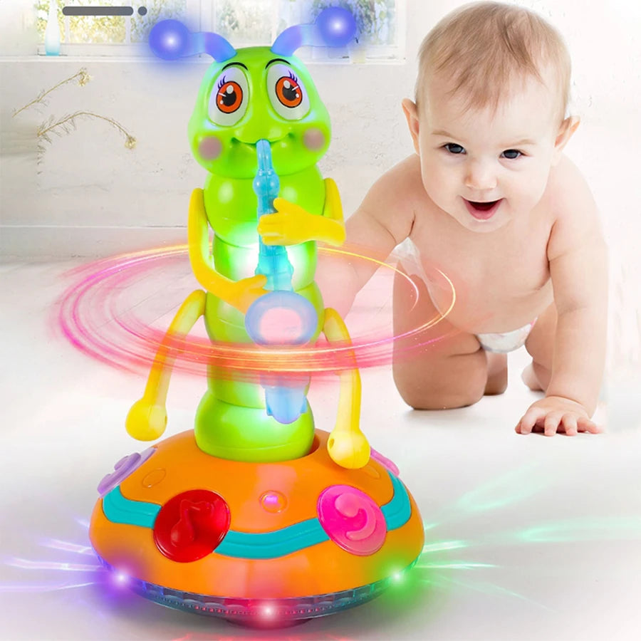Electric Caterpillar Saxophone Toy for Kids with Dancing Motion and LED Lights