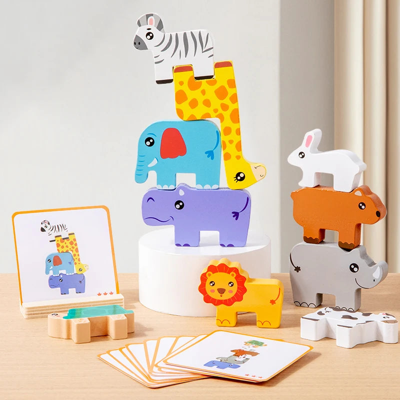 Wooden Animal Stacking Block Puzzle Montessori Fine Motor Toy
