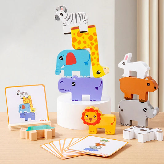 Wooden Animal Stacking Block Puzzle Montessori Fine Motor Toy