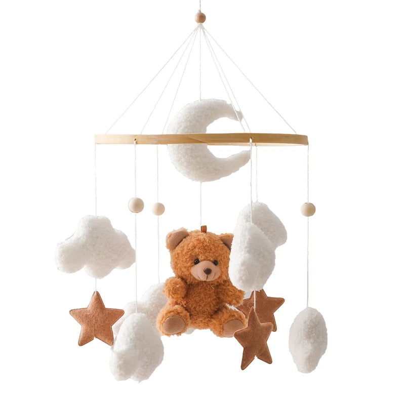 Wooden Bear Crib Mobile with Soft Felt Rattle and Music Box