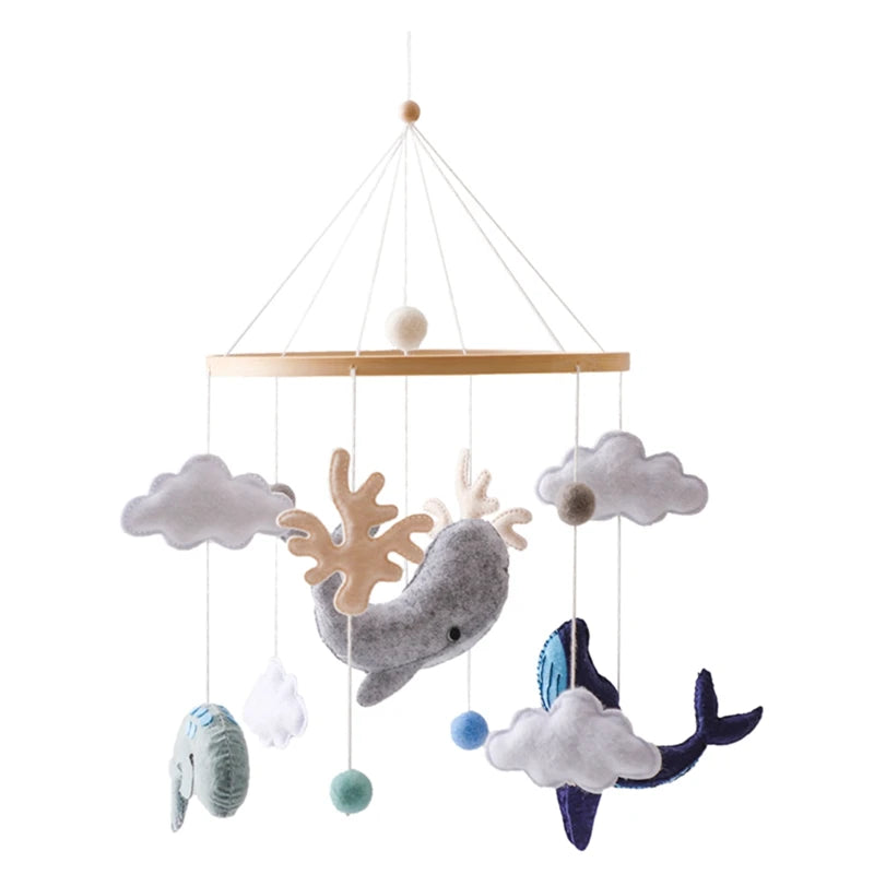 Wooden Bear Crib Mobile with Soft Felt Rattle and Music Box