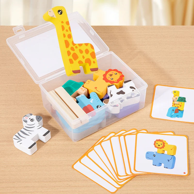 Wooden Animal Stacking Block Puzzle Montessori Fine Motor Toy