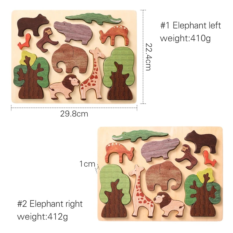 3D Wooden Forest Animals Puzzle Board Montessori Educational Toy