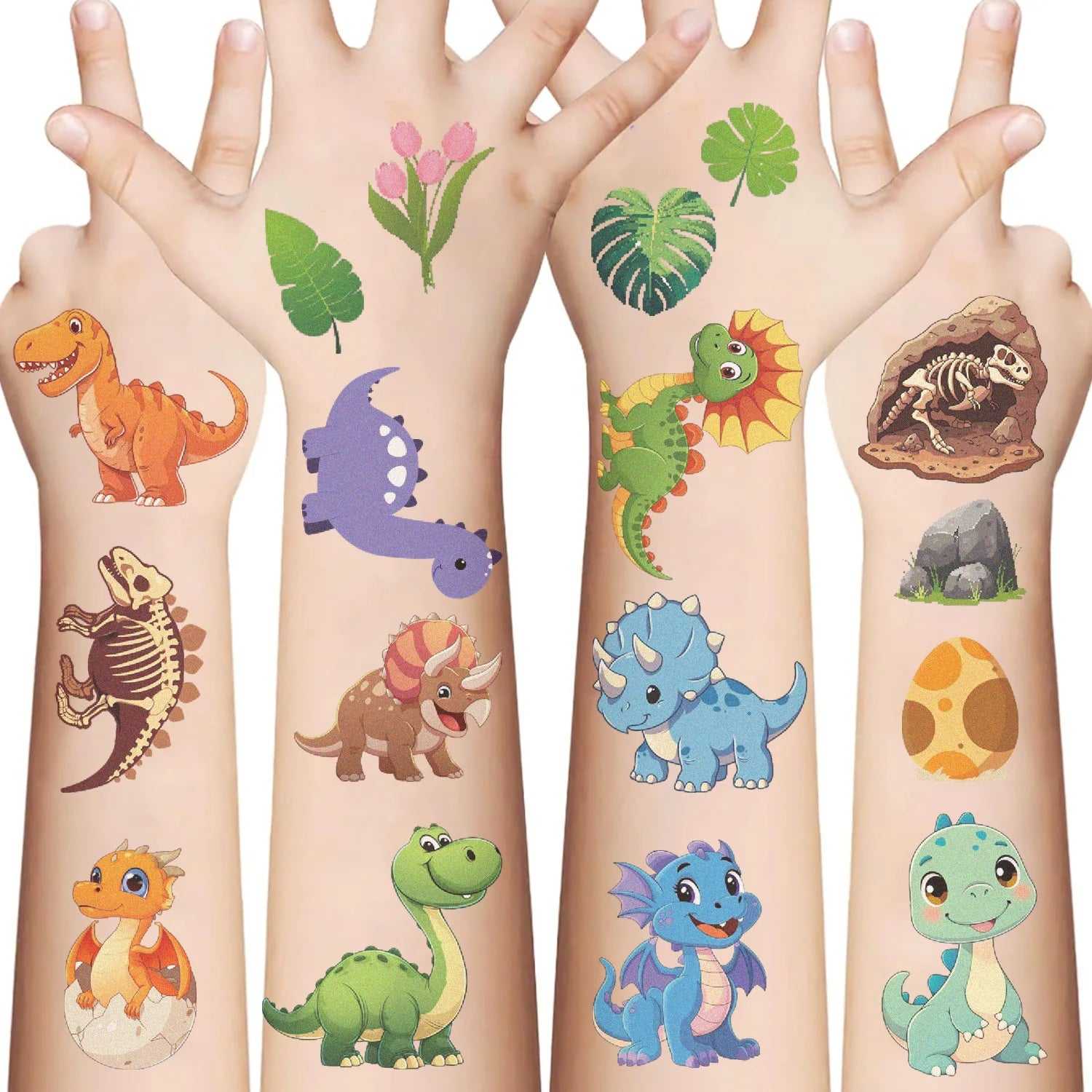 Dinosaur Stickers for Kids – 10 Pack Waterproof Body Art