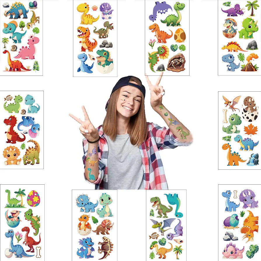 Dinosaur Stickers for Kids – 10 Pack Waterproof Body Art