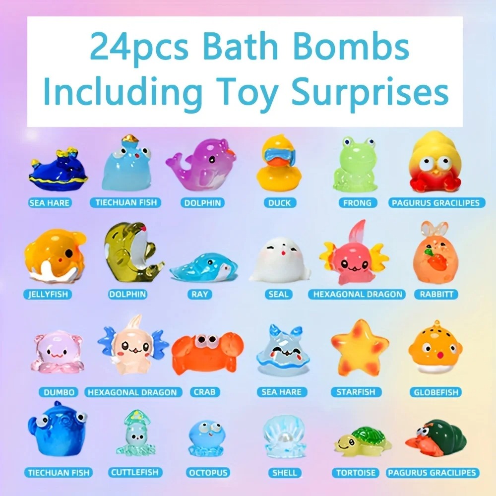 24-Pieces Surprise Bath Bombs for Kids Aged 3+ with Hidden Animal Toys