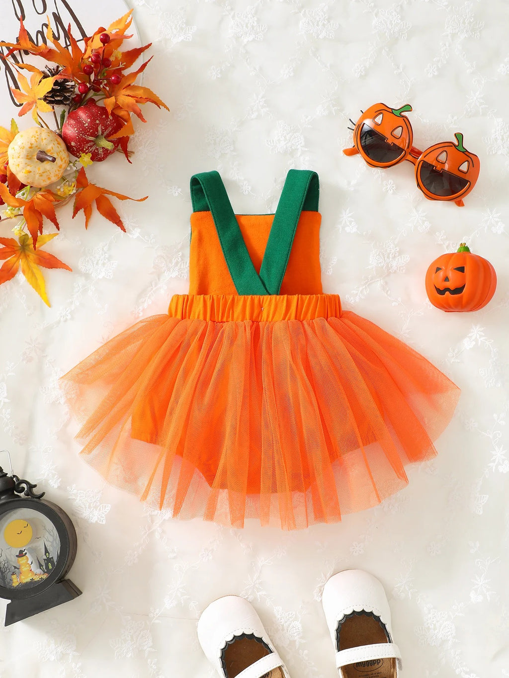 Baby Pumpkin Patchwork Mesh Dress