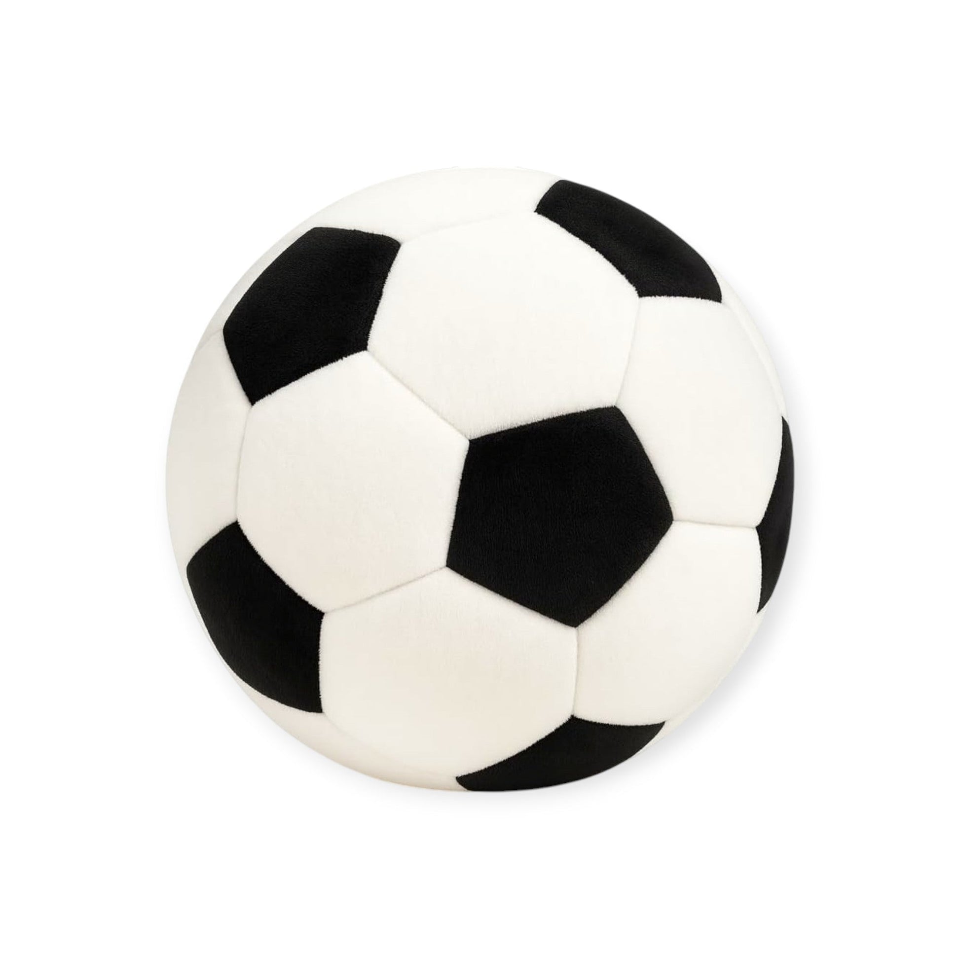 Soft plush soccer ball for indoor play on a white background