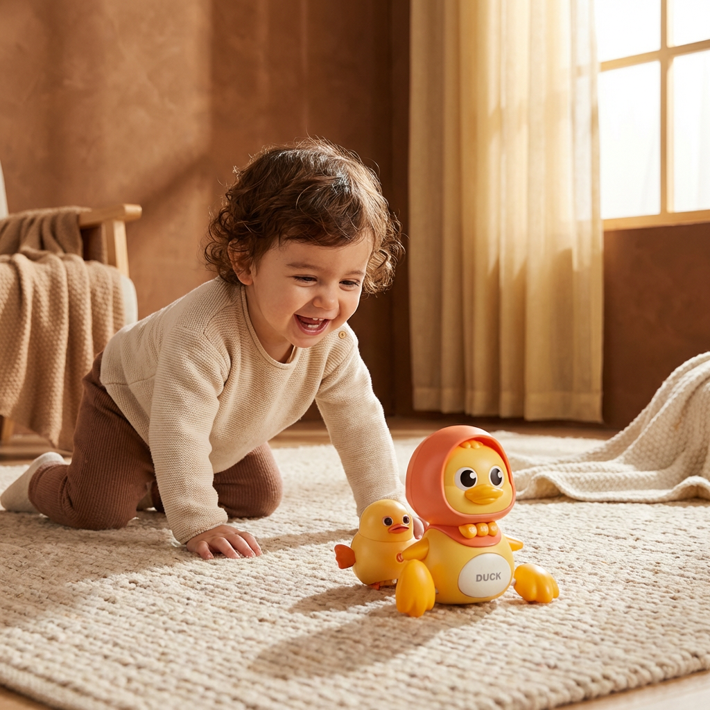 Soothing Musical Magnetic Duck Family Toy for Babies Crawling Development