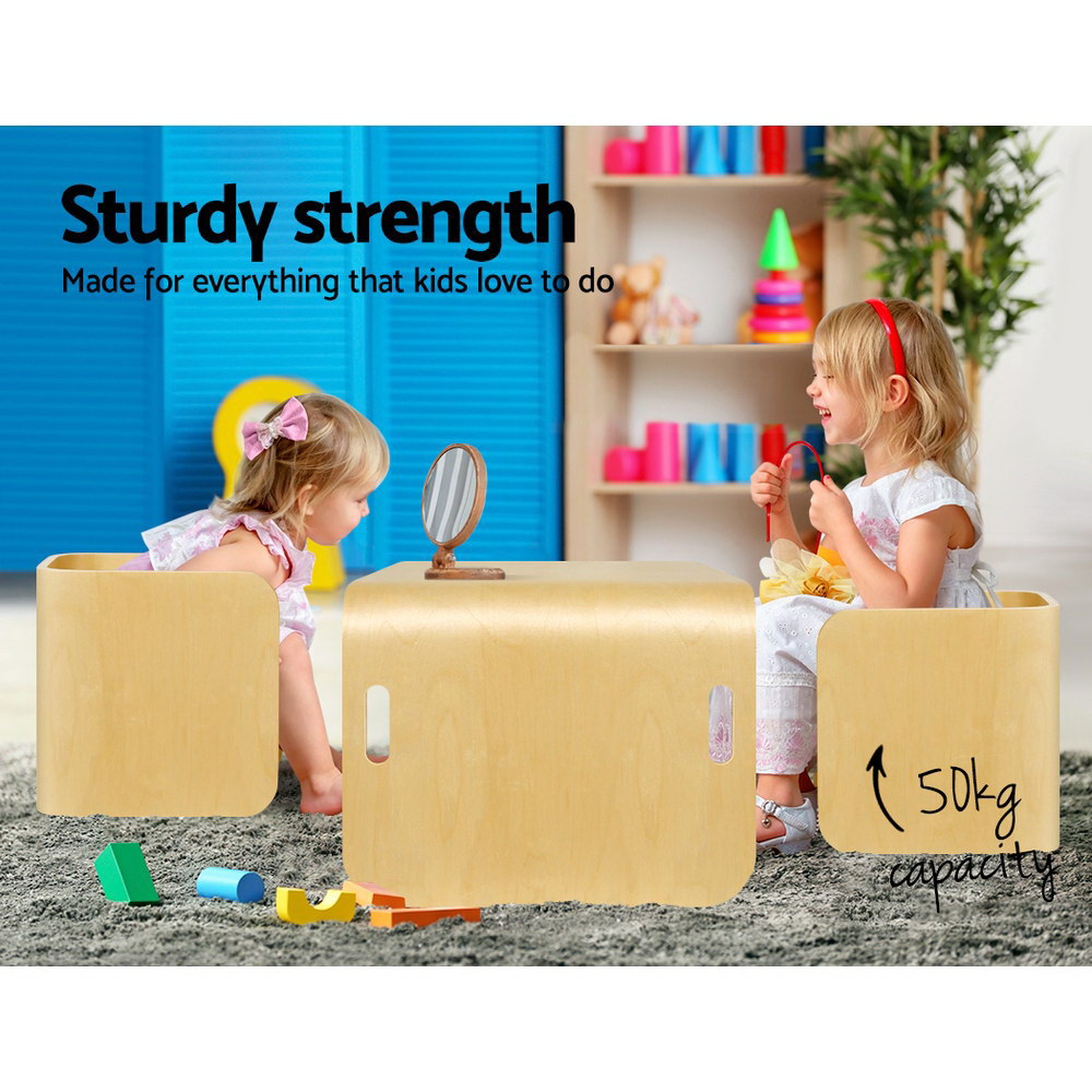 Keezi 3PCS Kids Table and Chairs Set Multifunctional Storage Desk