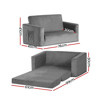 Keezi Kids Sofa 2 Seater Chair Children Flip Open Couch Armchair Grey