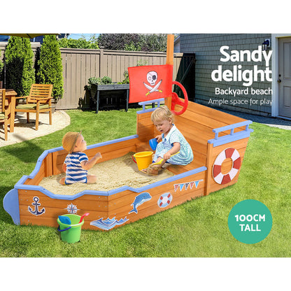 Keezi Kids Sandpit Wooden Boat Sand Pit Bench Seat Outdoor Beach Toys 165cm