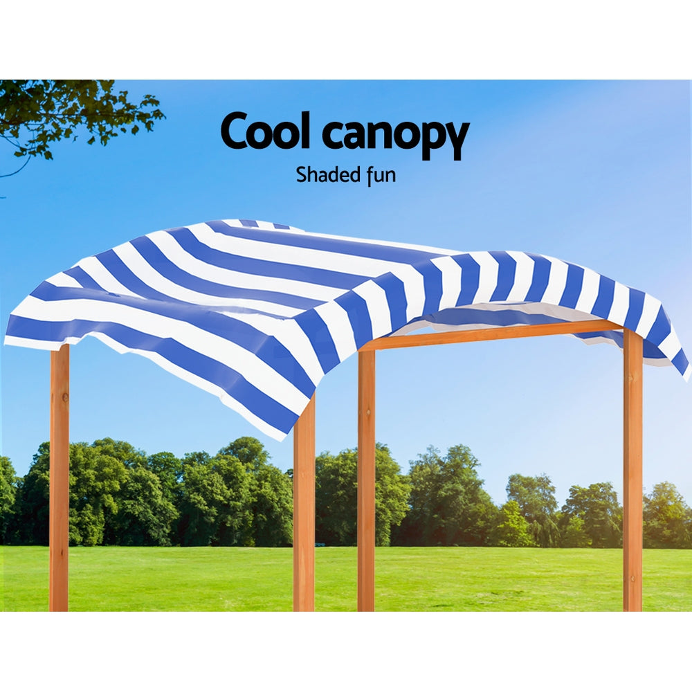 Keezi Kids Sandpit Outdoor Toys Wooden Large Sand Pit Water Box Canopy 149cm