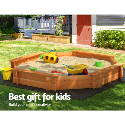 Keezi Kids Sandpit Wooden Play Large Round Outdoor Sand Pit Box with Cover 182cm