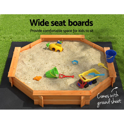 Keezi Kids Sandpit Wooden Play Large Round Outdoor Sand Pit Box with Cover 182cm