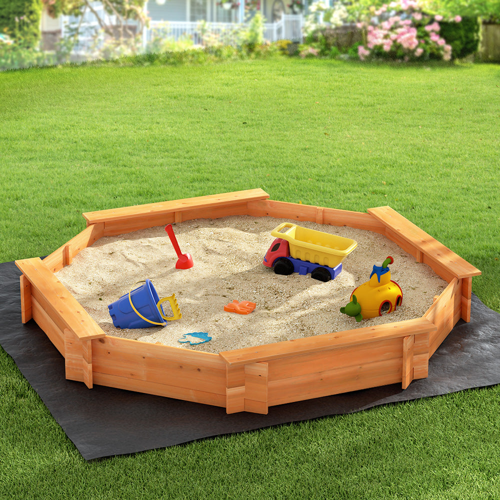 Keezi Kids Sandpit Wooden Play Large Round Outdoor Sand Pit Box with Cover 182cm