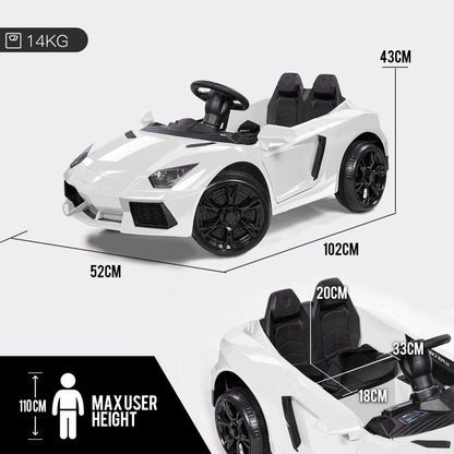 ROVO KIDS Lamborghini Inspired Ride-On Car, Remote Control, Battery Charger, White