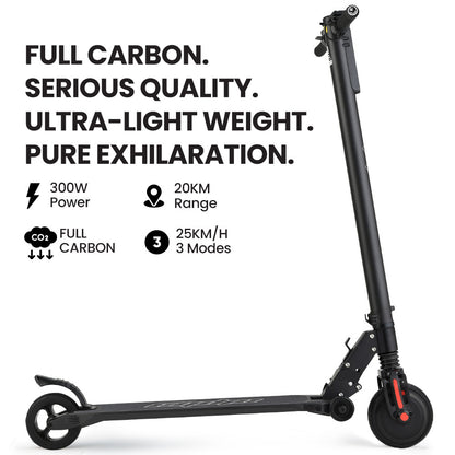 ALPHA Carbon Gen III Ultra-light 300W 10Ah Electric Scooter Suspension, for Adults or Teens, Black/Red