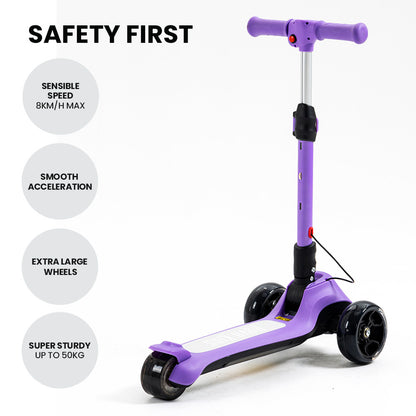 ROVO KIDS 3-Wheel Electric Scooter, Ages 3-8, Adjustable Height, Folding, Lithium Battery, Purple