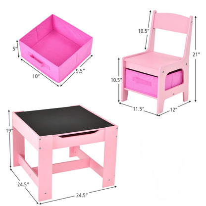 EKKIO 3PCS Kids Table with Lego Baseplate and Chairs Set with Black Chalkboard (Pink) EK-KTCS-105-RHH