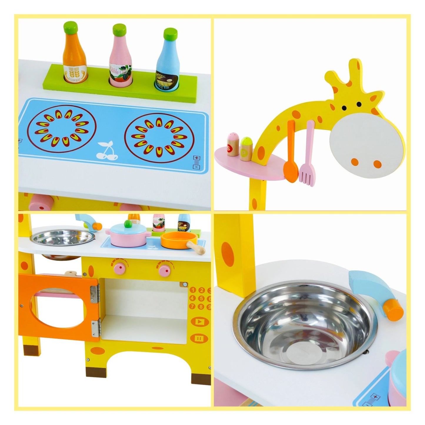 EKKIO Wooden Kitchen Playset for Kids (Giraffe Shape Kitchen Set) EK-KP-102-MS