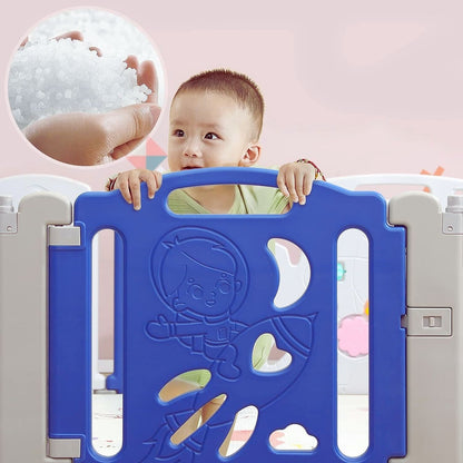 GOMINIMO Foldable Baby Playpen with 16 Panels (White Blue) GO-BP-102-TF