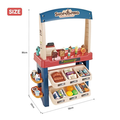 Kids Supermarket Ice Cream Cart Shop Dessert Food Pretend Role Play Set Toy Gift Blue