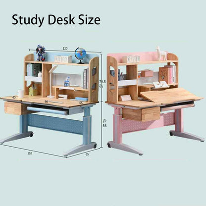 Solid Rubber Wood Height Adjustable Children Kids Ergonomic Blue Study Desk Only 120cm AU