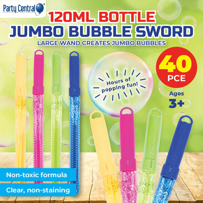 Party Central 40PCE Jumbo Bubble Swords Fragrance Free Large Bubbles 120ml
