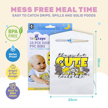 1st Steps 216PCE Disposable PVC Bibs Waterproof  BPA Free 25 x 38cm