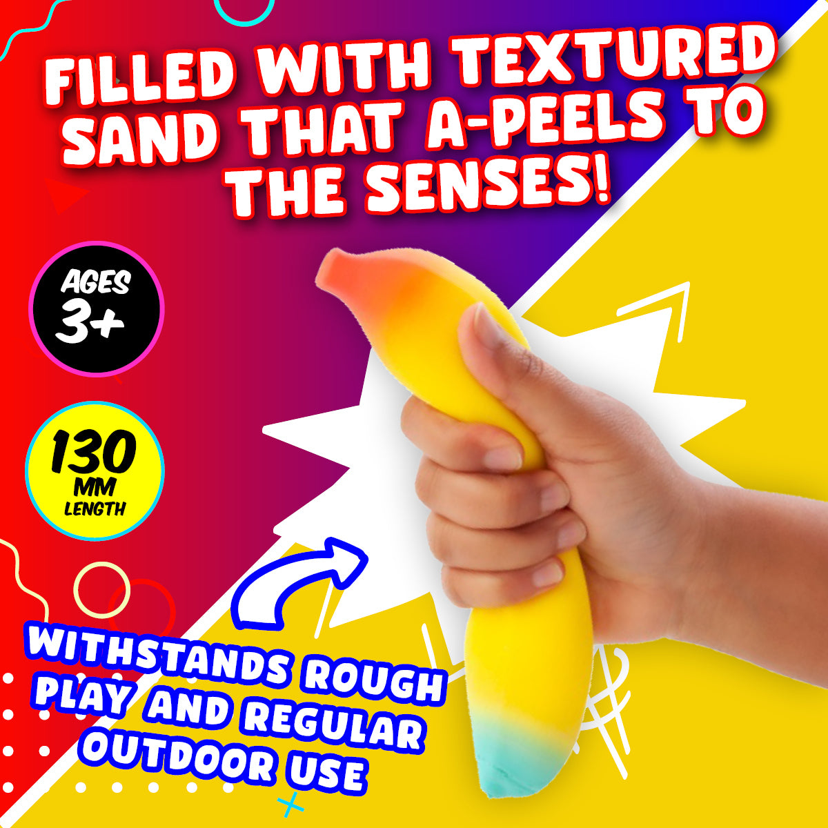 Party Central 24PCE Squeezy Bananas Bright Stretchy Squishy Sensory Play 13cm