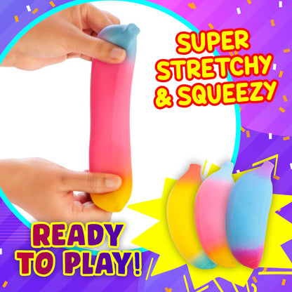 Party Central 24PCE Squeezy Bananas Bright Stretchy Squishy Sensory Play 13cm